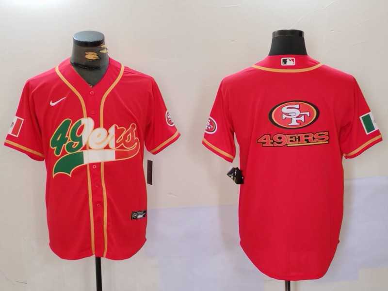 Mens San Francisco 49ers Team Big Logo Red With Patch Cool Base Stitched Baseball Jersey